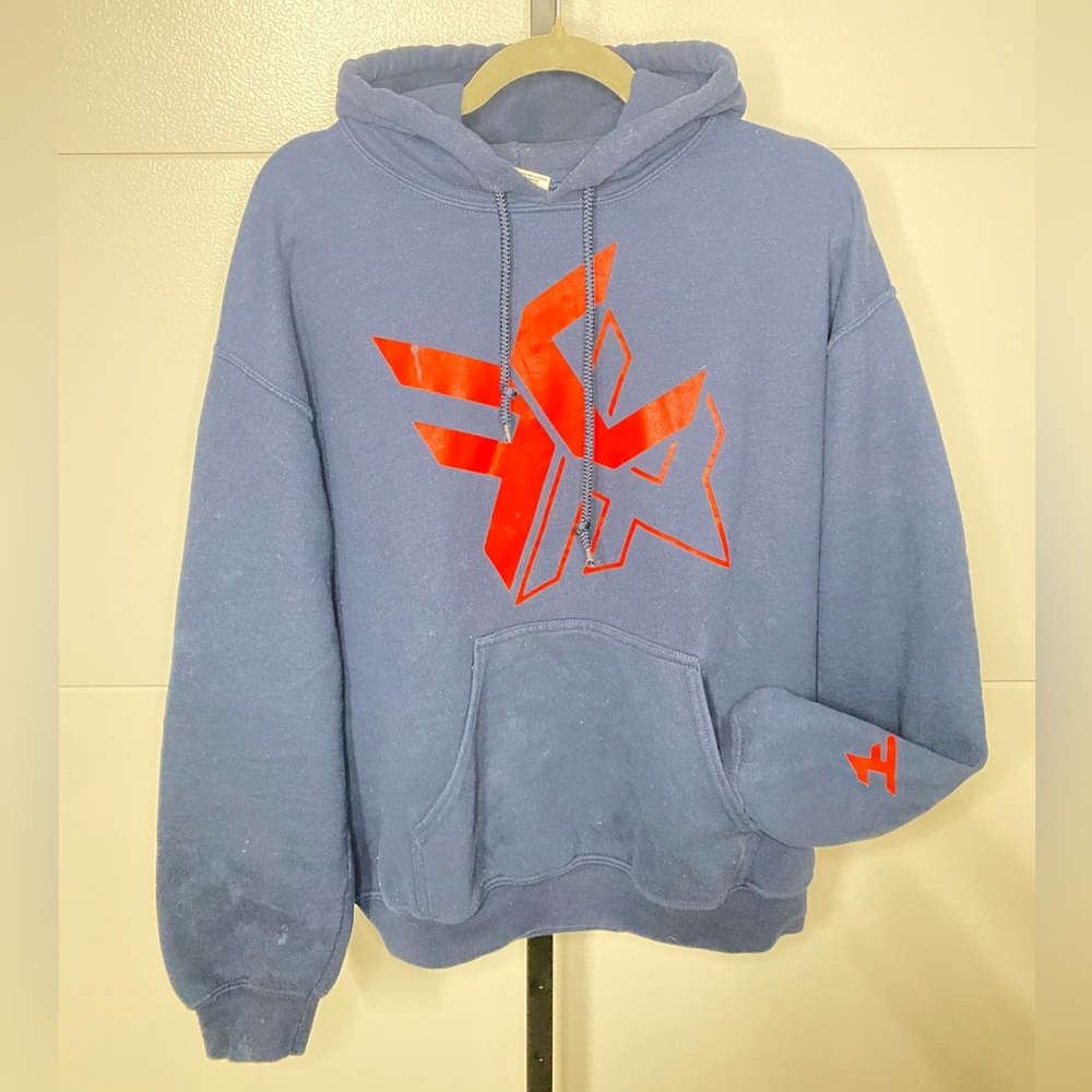 FaZe Clan Rare Navy & Red Medium Hoodie Mens Esports Gaming Gildan Sleeve Design